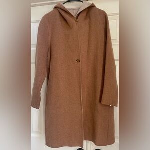 Uniqlo Double-Face Wool Hooded Coat Warm Outerwear Tan brown  Sz Small